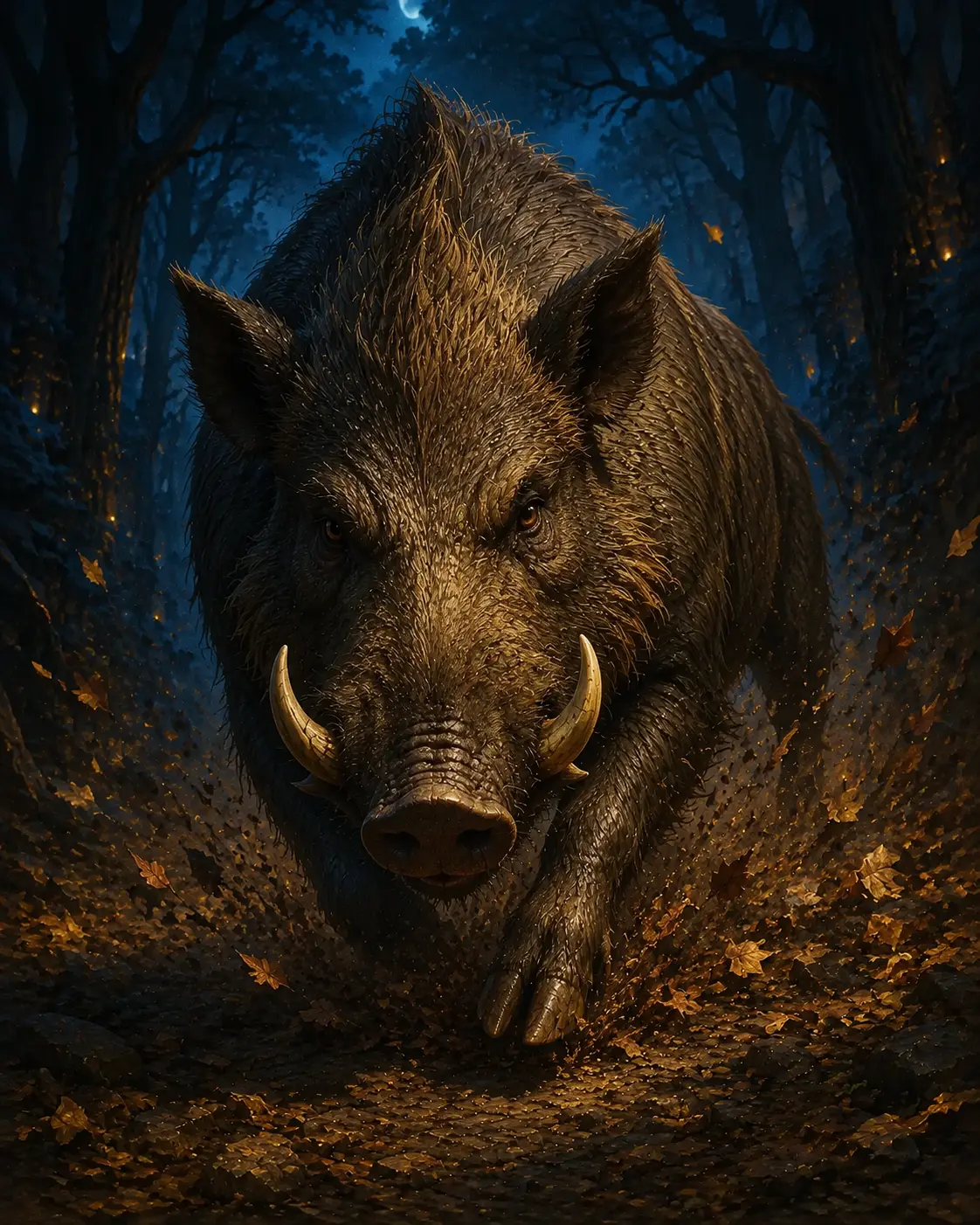 Barevná fantasy ilustrace položky bestiáře Divoké prase