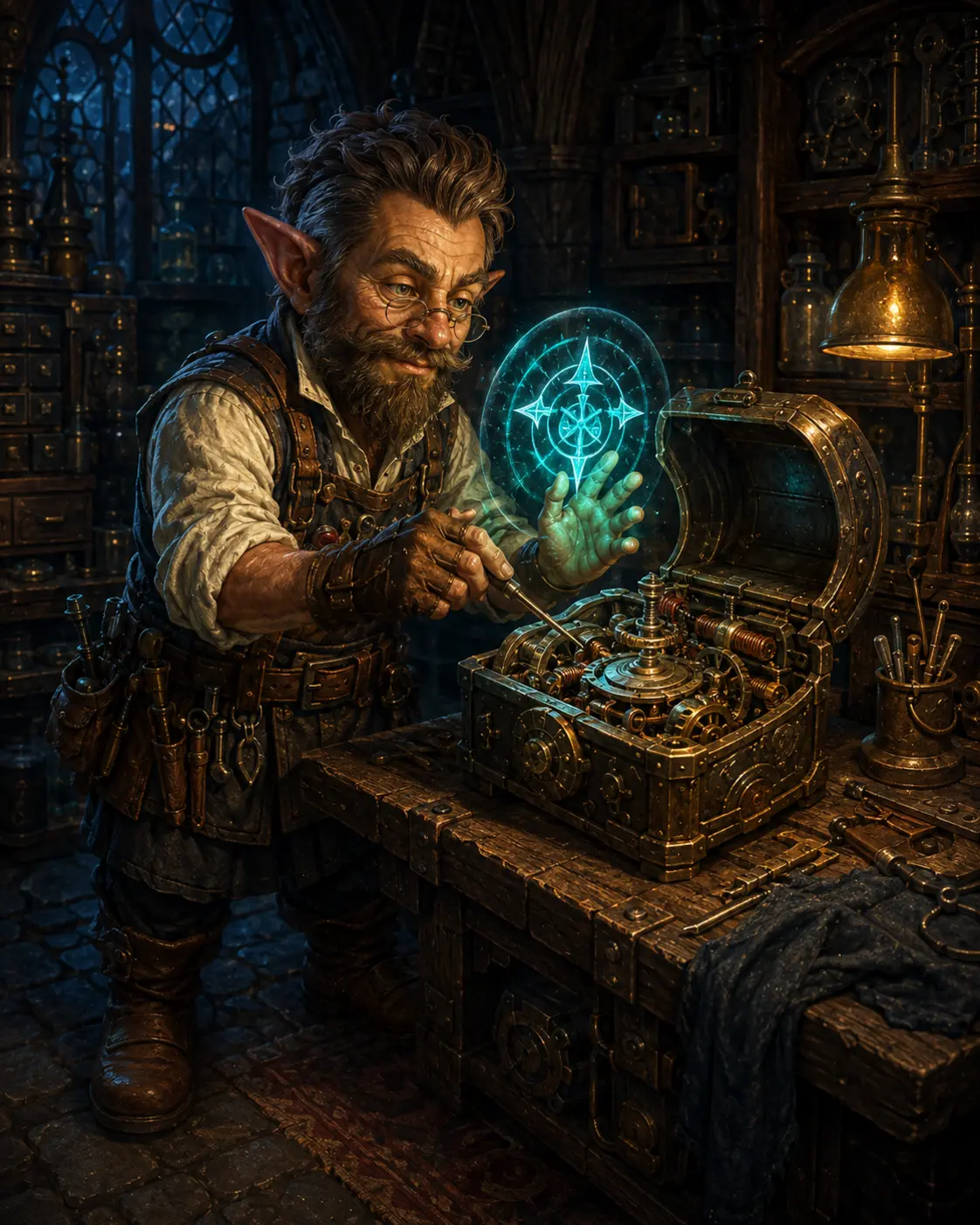 Barevná fantasy ilustrace položky bestiáře Gnóm