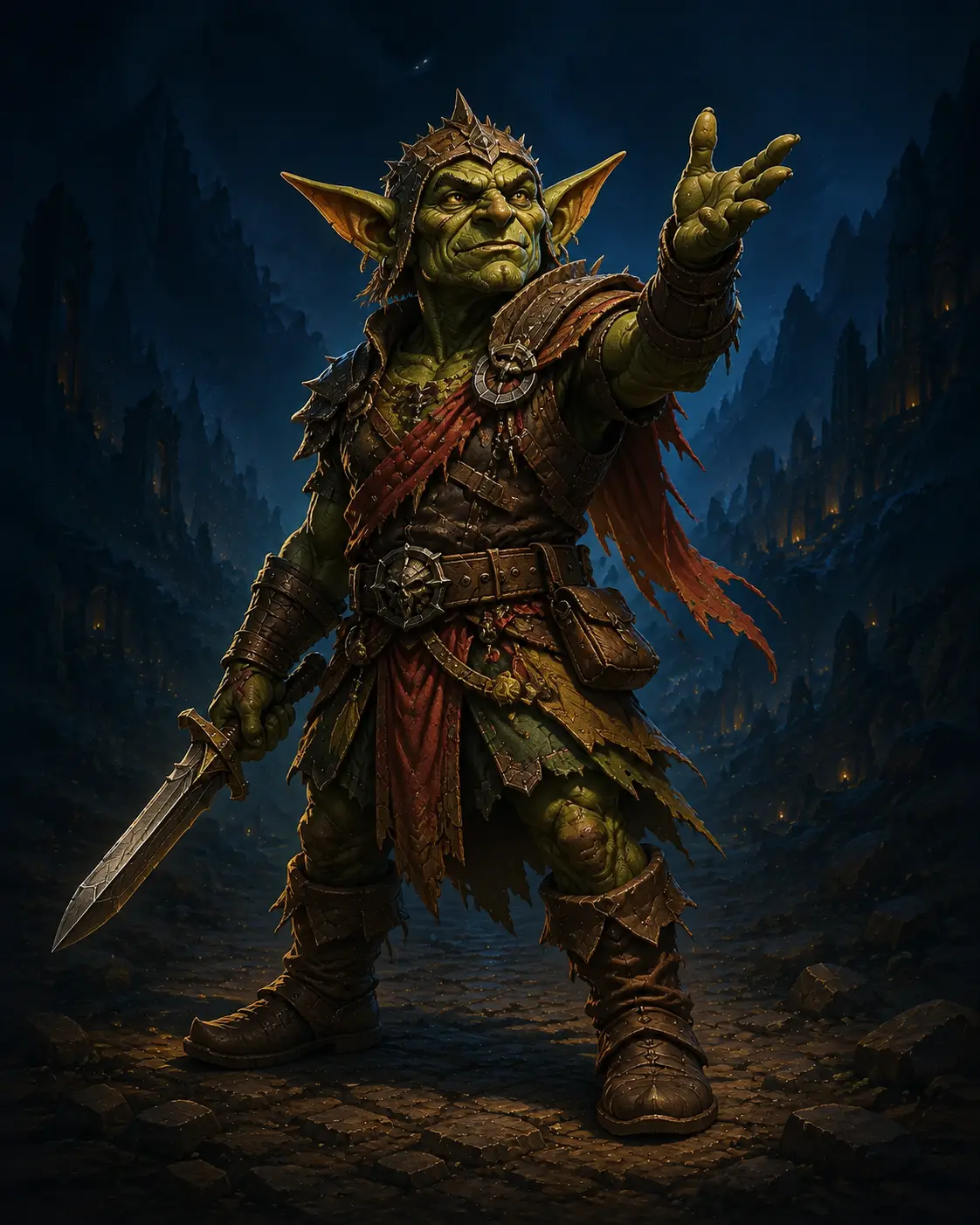 Barevná fantasy ilustrace položky bestiáře Gobliní náčelník