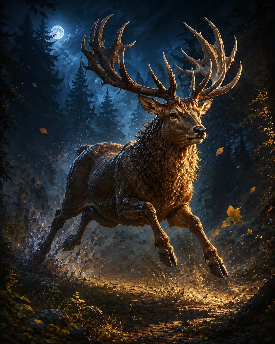 Barevná fantasy ilustrace položky bestiáře Jelen
