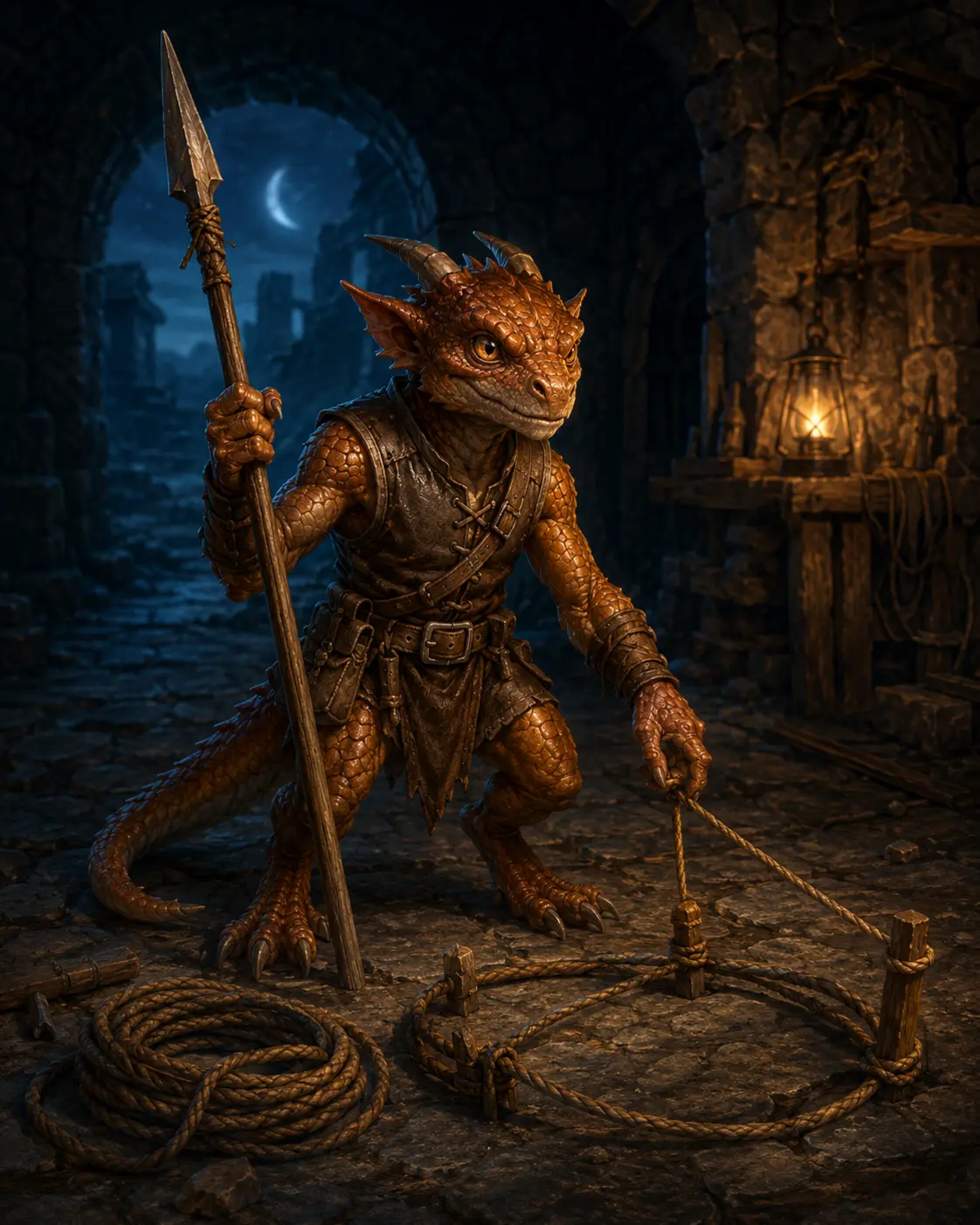 Barevná fantasy ilustrace položky bestiáře Kobold