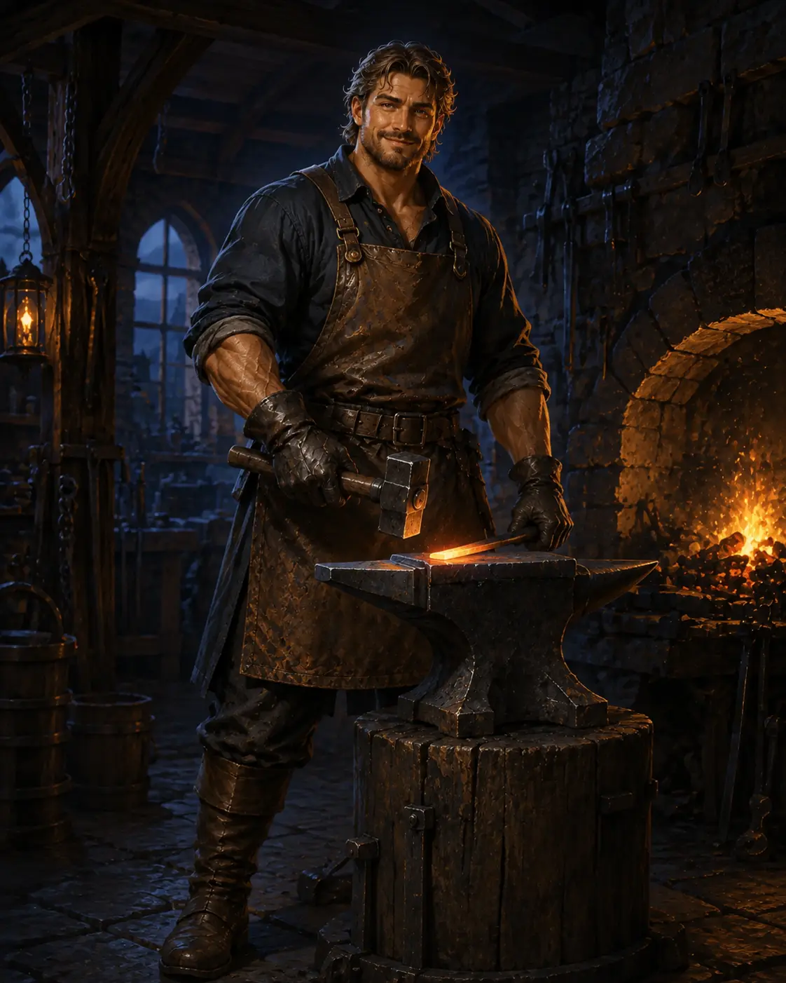 Barevná fantasy ilustrace položky bestiáře Kovář