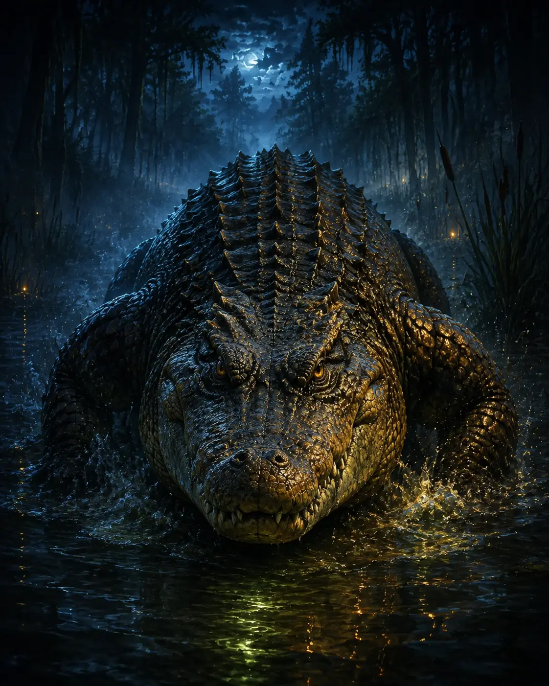 Barevná fantasy ilustrace položky bestiáře Krokodýl