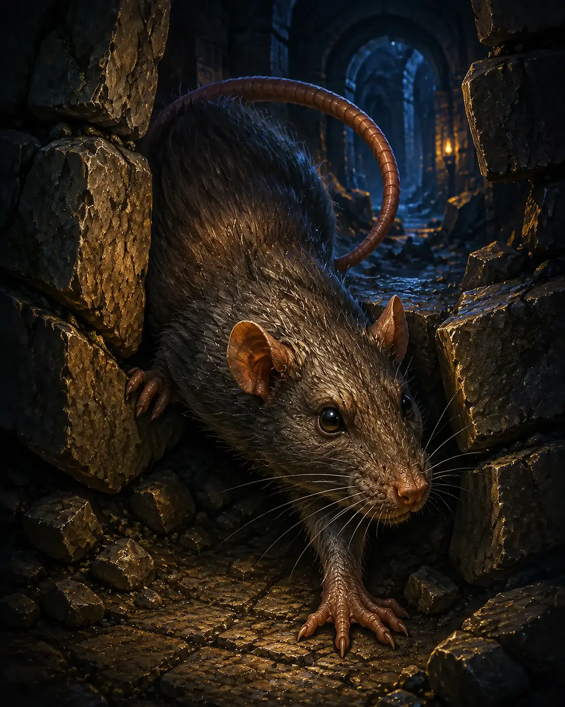 Barevná fantasy ilustrace položky bestiáře Krysa