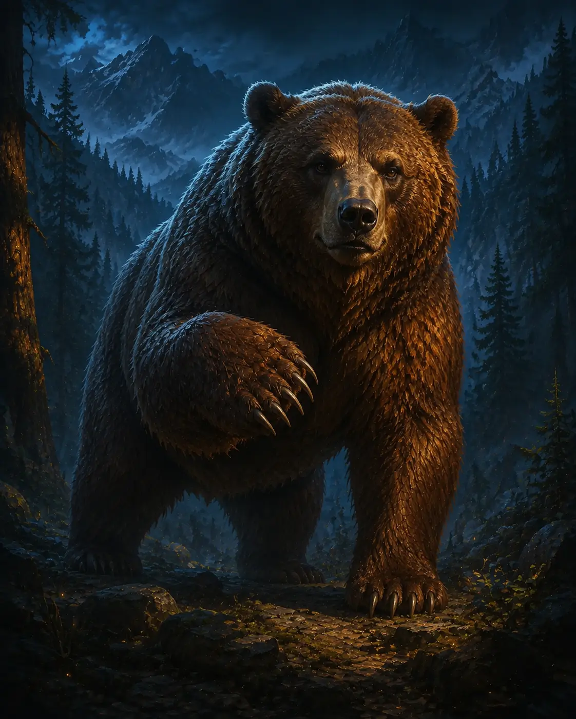 Barevná fantasy ilustrace položky bestiáře Medvěd