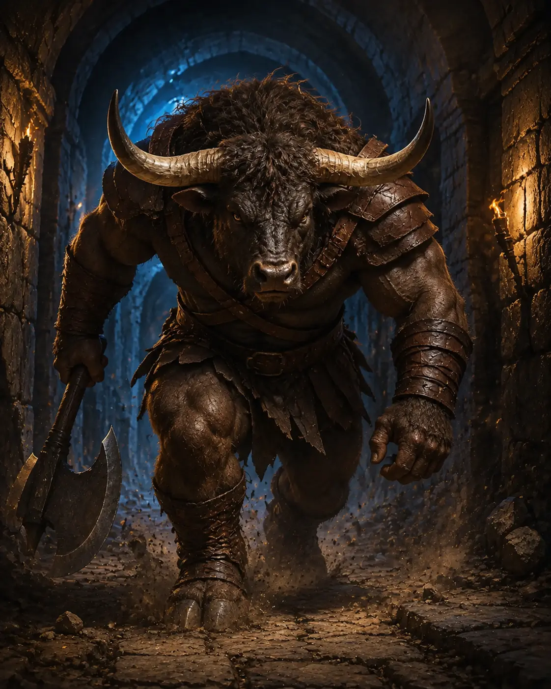 Barevná fantasy ilustrace položky bestiáře Minotaur