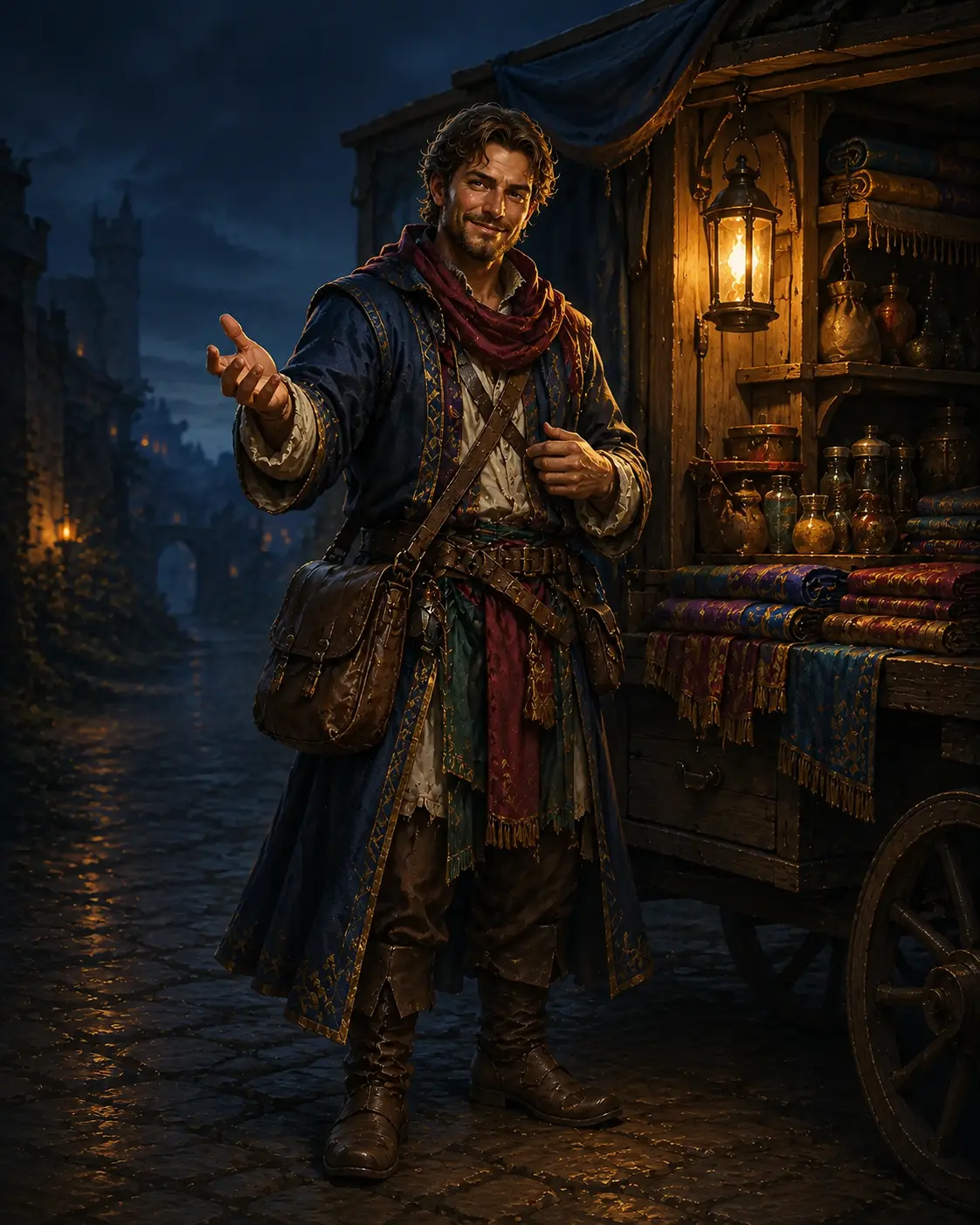 Barevná fantasy ilustrace položky bestiáře Obchodník