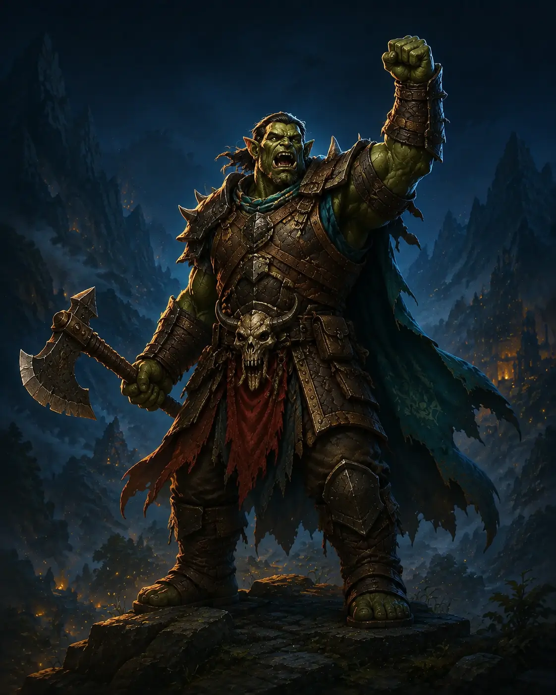 Barevná fantasy ilustrace položky bestiáře Orčí náčelník