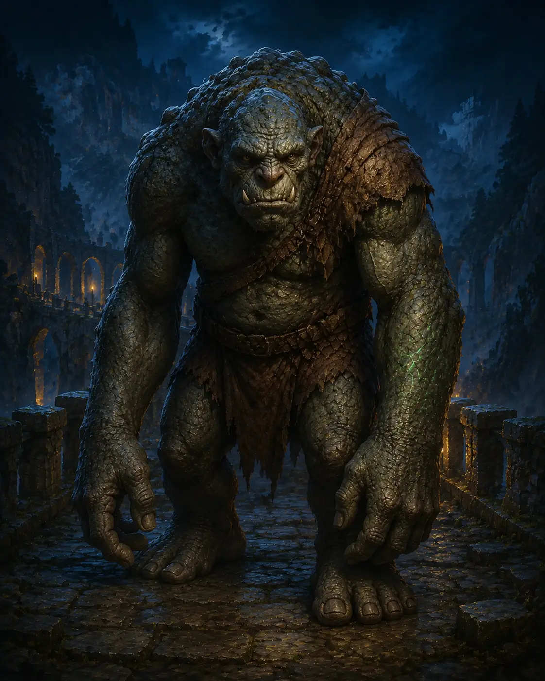Barevná fantasy ilustrace položky bestiáře Troll