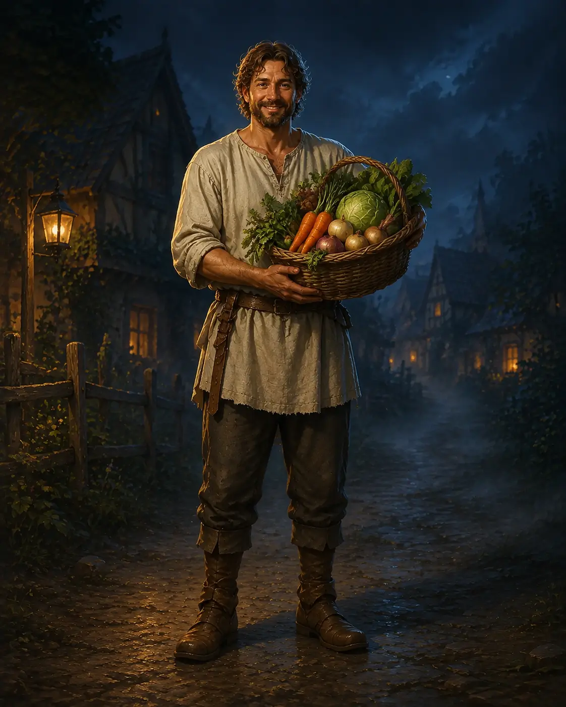 Barevná fantasy ilustrace položky bestiáře Vesničan