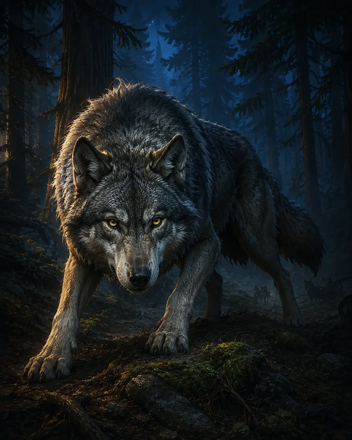 Barevná fantasy ilustrace položky bestiáře Vlk