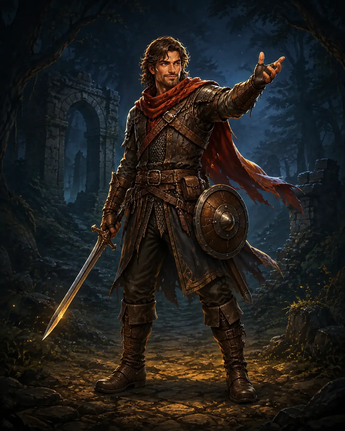 Barevná fantasy ilustrace položky bestiáře Vůdce banditů