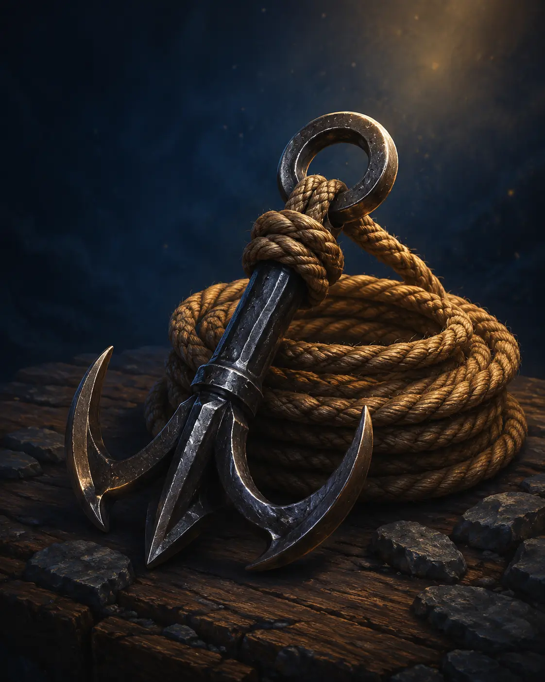 Barevná fantasy ilustrace položky Hák s lanem