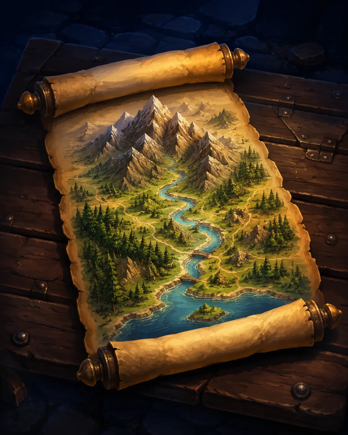 Barevná fantasy ilustrace položky Mapa oblasti