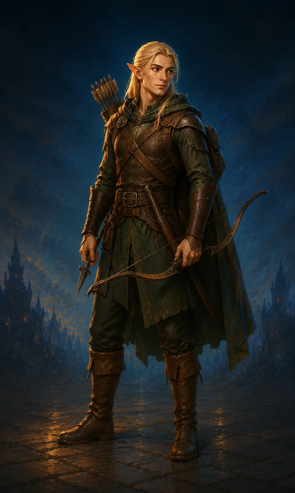 Barevná fantasy ilustrace hrdiny Elf – Hraničář