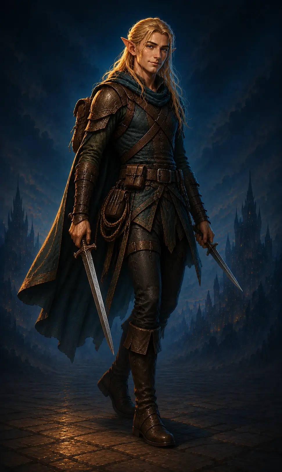 Barevná fantasy ilustrace hrdiny Elf – Zloděj