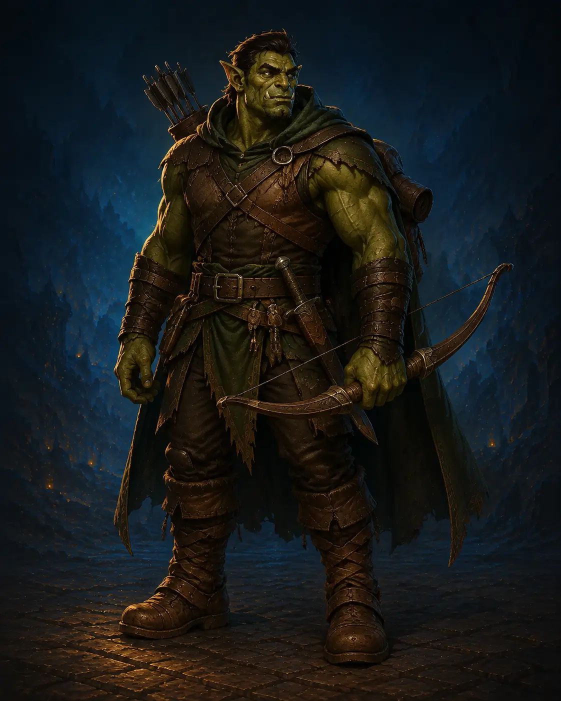 Barevná fantasy ilustrace hrdiny Ork – Hraničář