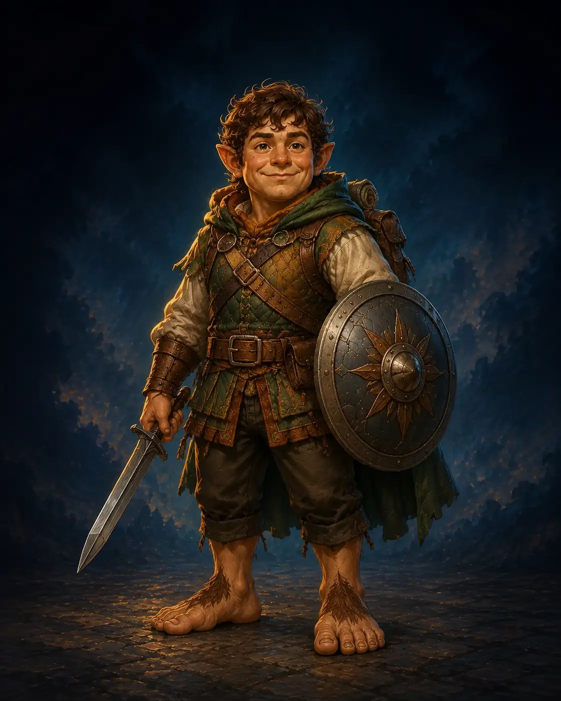 Barevná fantasy ilustrace hrdiny Půlčík – Bojovník