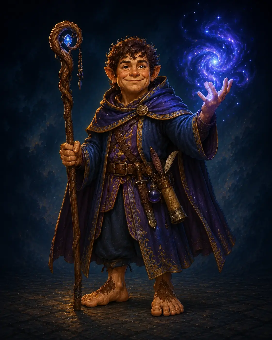 Barevná fantasy ilustrace hrdiny Půlčík – Kouzelník