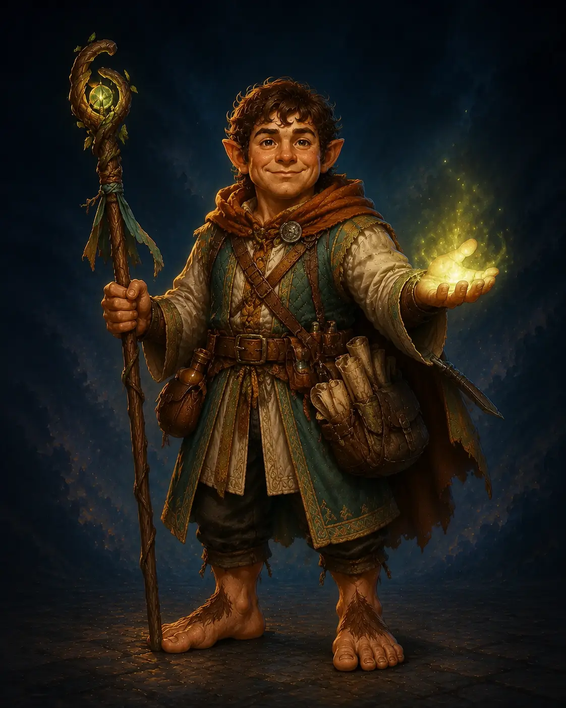Barevná fantasy ilustrace hrdiny Půlčík – Léčitel