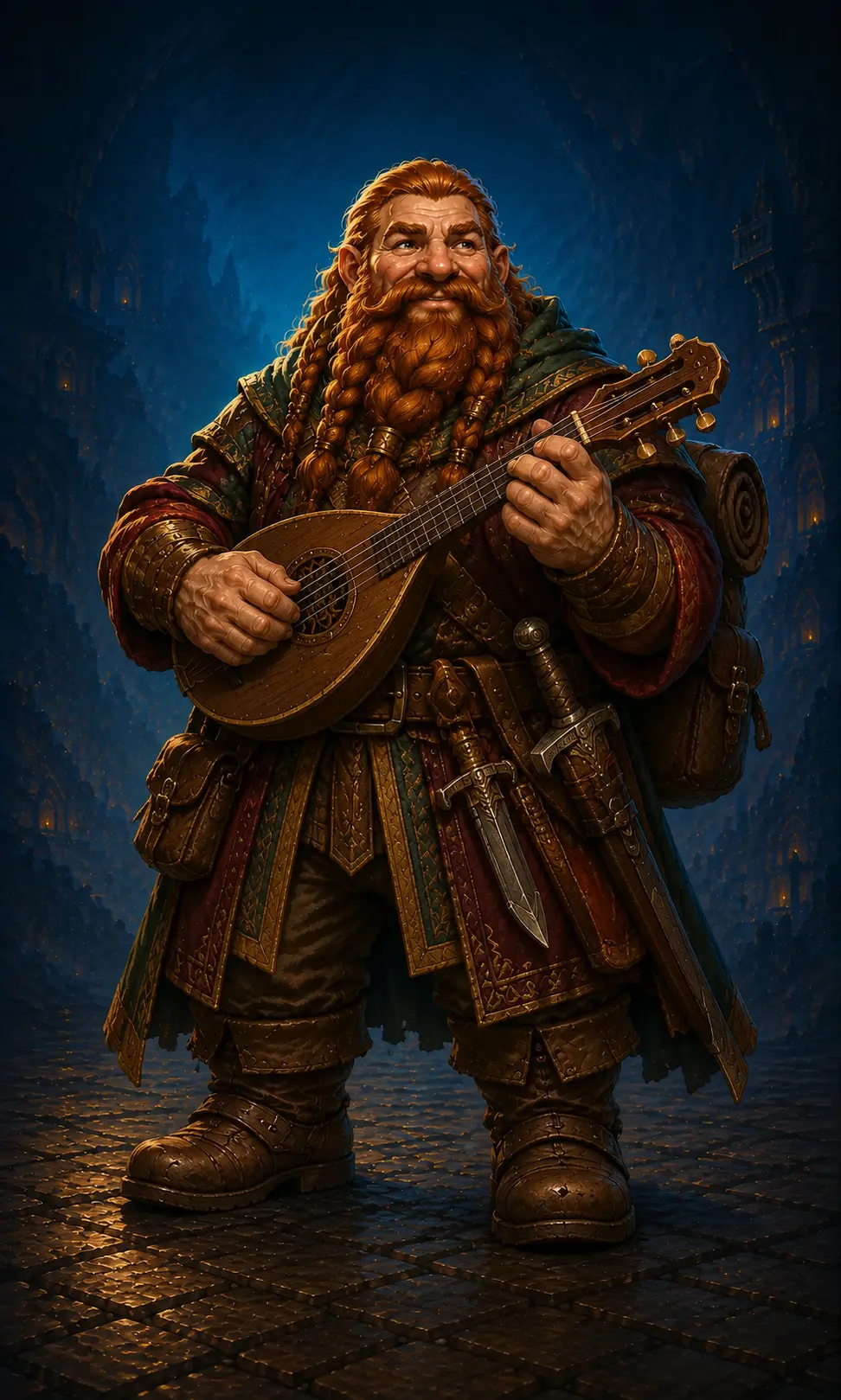 Barevná fantasy ilustrace hrdiny Trpaslík – Bard