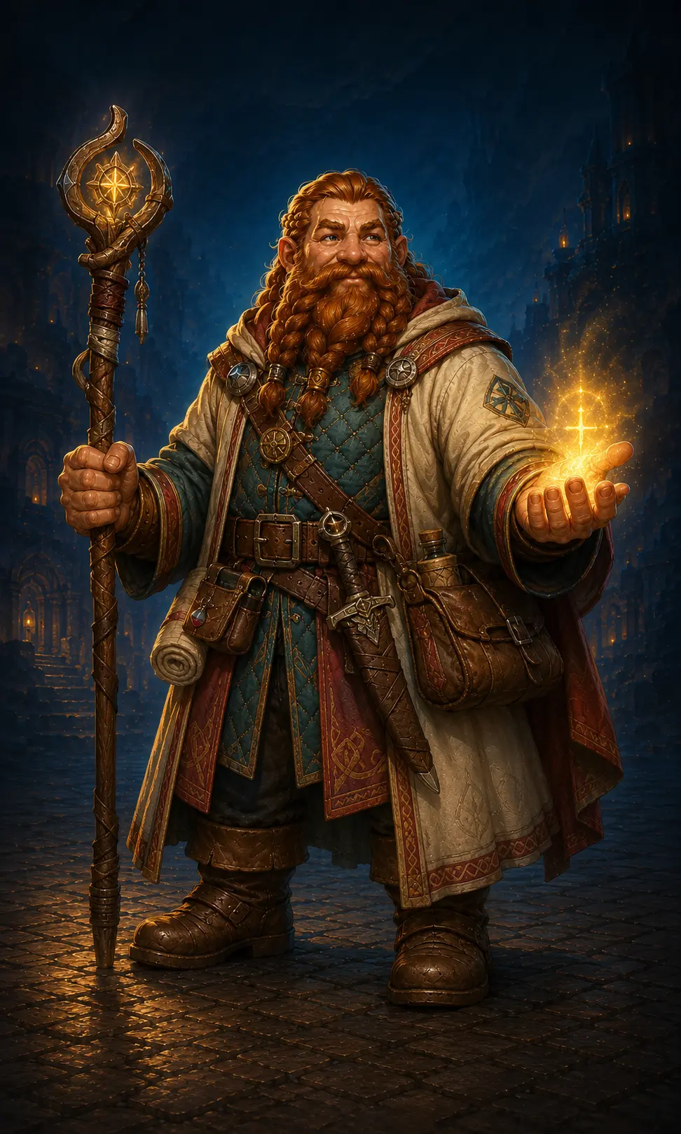Barevná fantasy ilustrace hrdiny Trpaslík – Léčitel