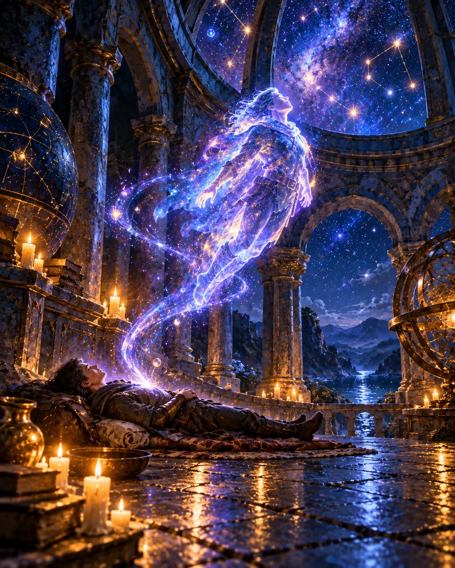 Fantasy illustration of the Astral Journey spell