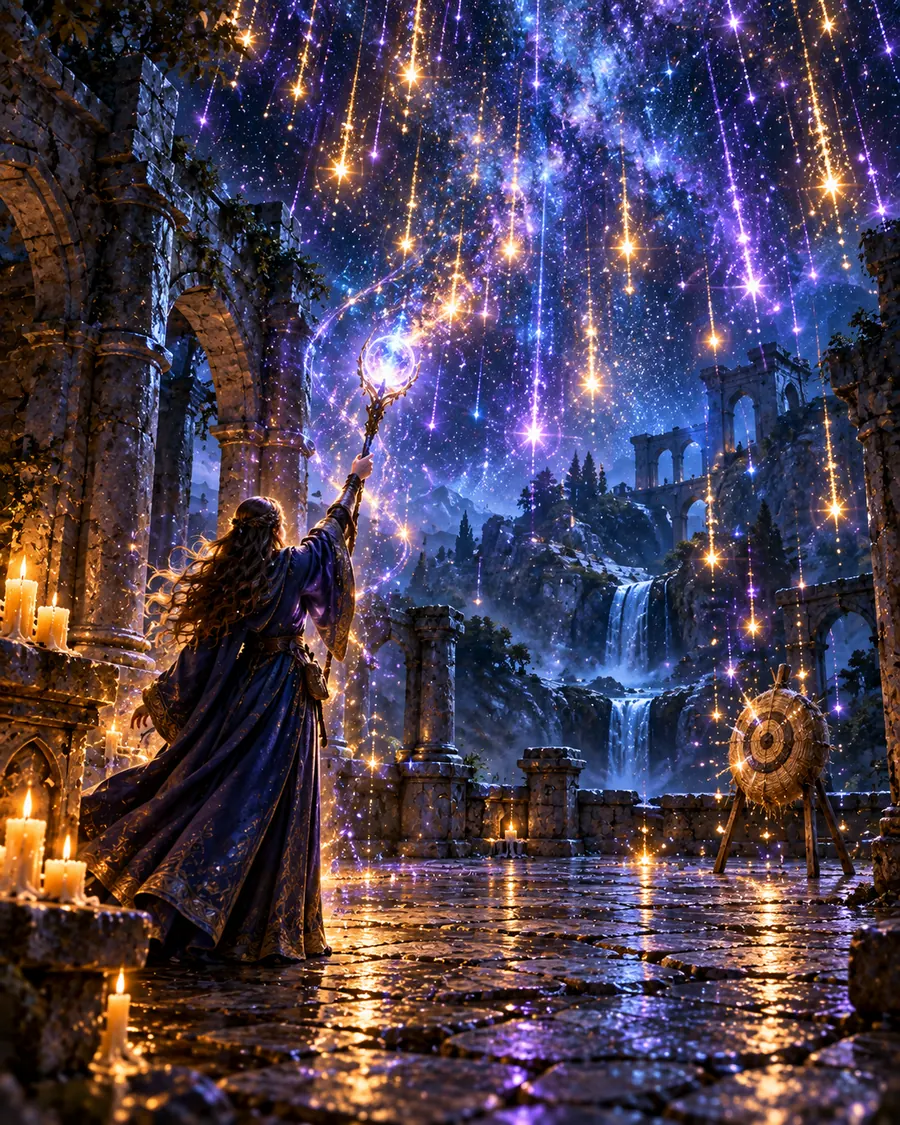 Fantasy illustration of the Starfall spell