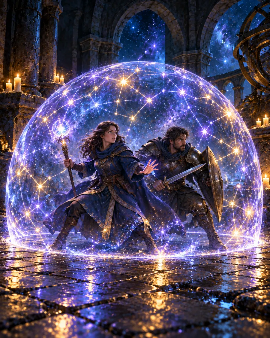 Fantasy illustration of the Astral Shield spell