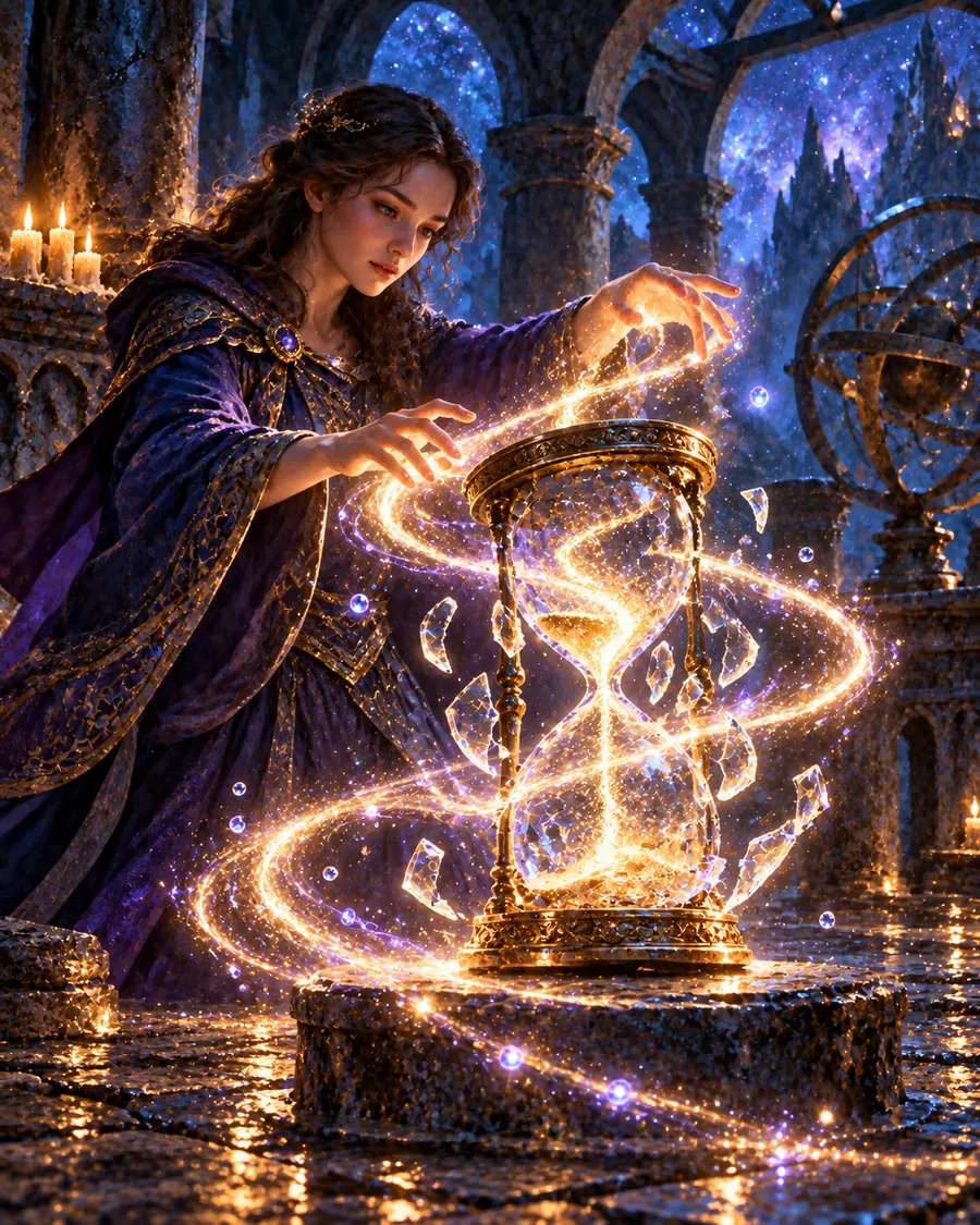 Fantasy illustration of the Turn Back Time spell