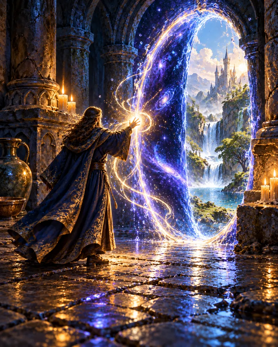 Fantasy illustration of the Open a Gate Between Worlds spell
