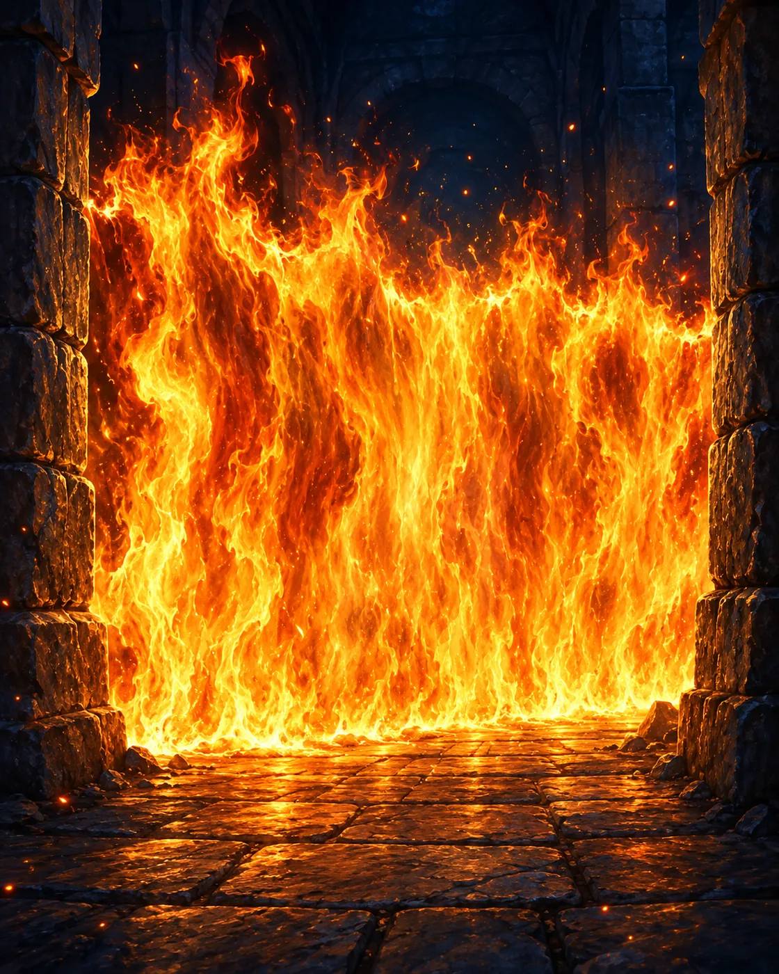 Fantasy illustration of the Wall of Fire spell