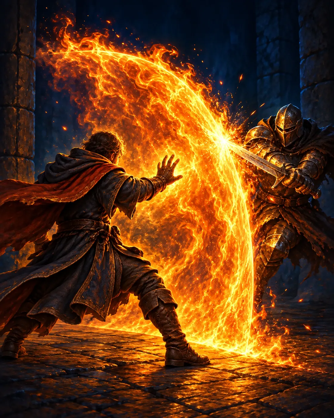 Fantasy illustration of the Flame Shield spell
