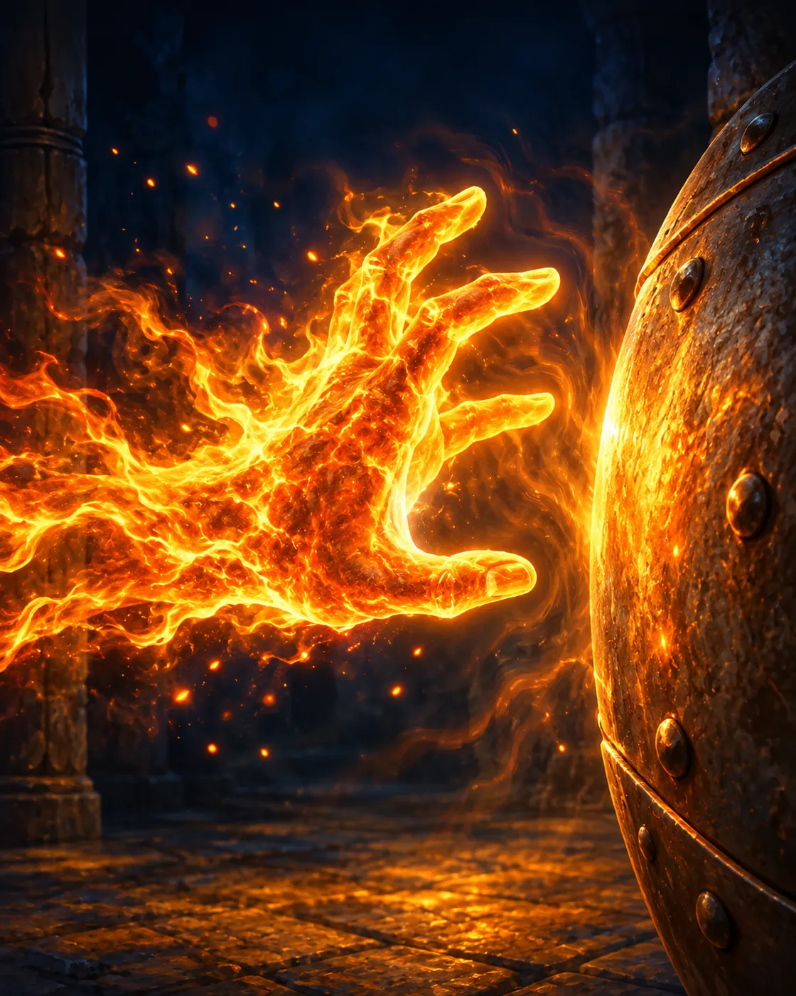 Fantasy illustration of the Searing Touch spell