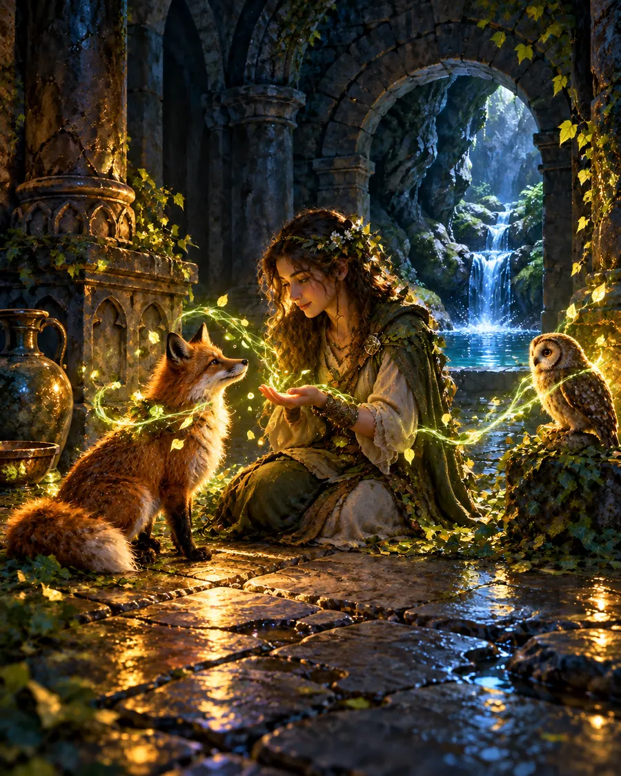 Fantasy illustration of the Speak with Animals spell