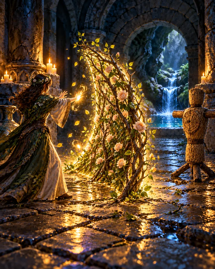 Fantasy illustration of the Thorns spell