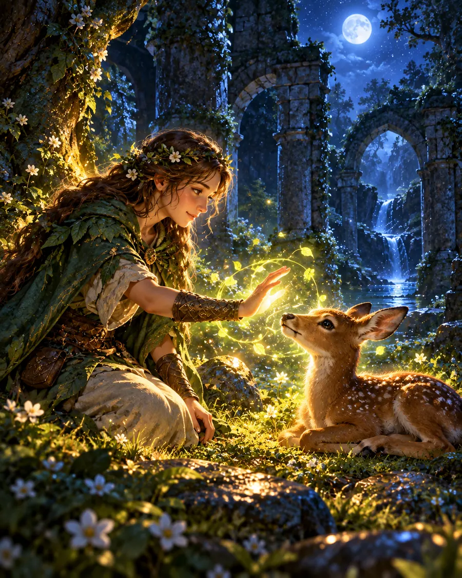 Fantasy illustration of the Soothe Animal spell