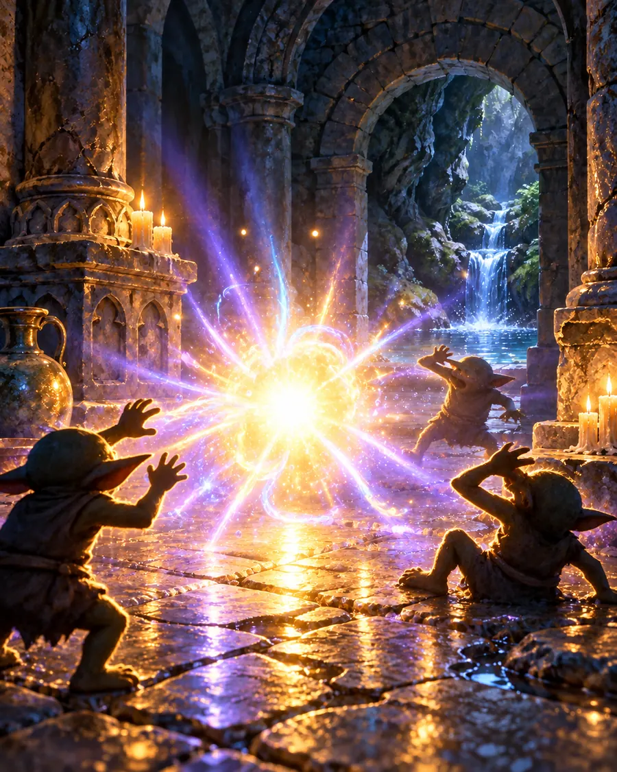 Fantasy illustration of the Blinding Light spell