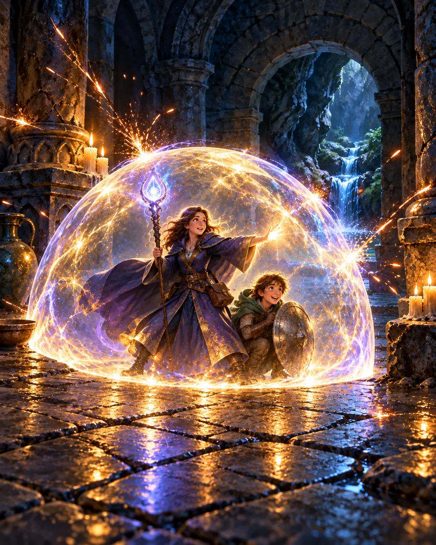 Fantasy illustration of the Radiant Shield spell