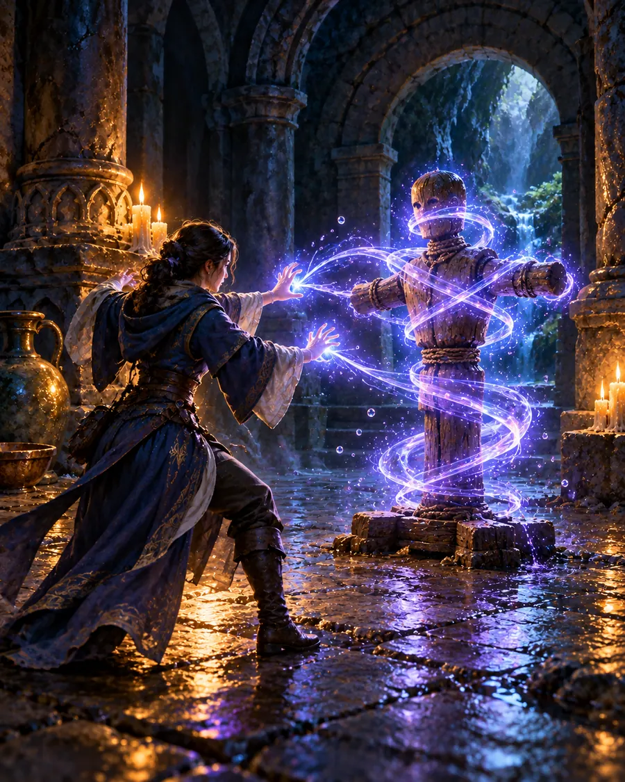 Fantasy illustration of the Ghostly Shackles spell