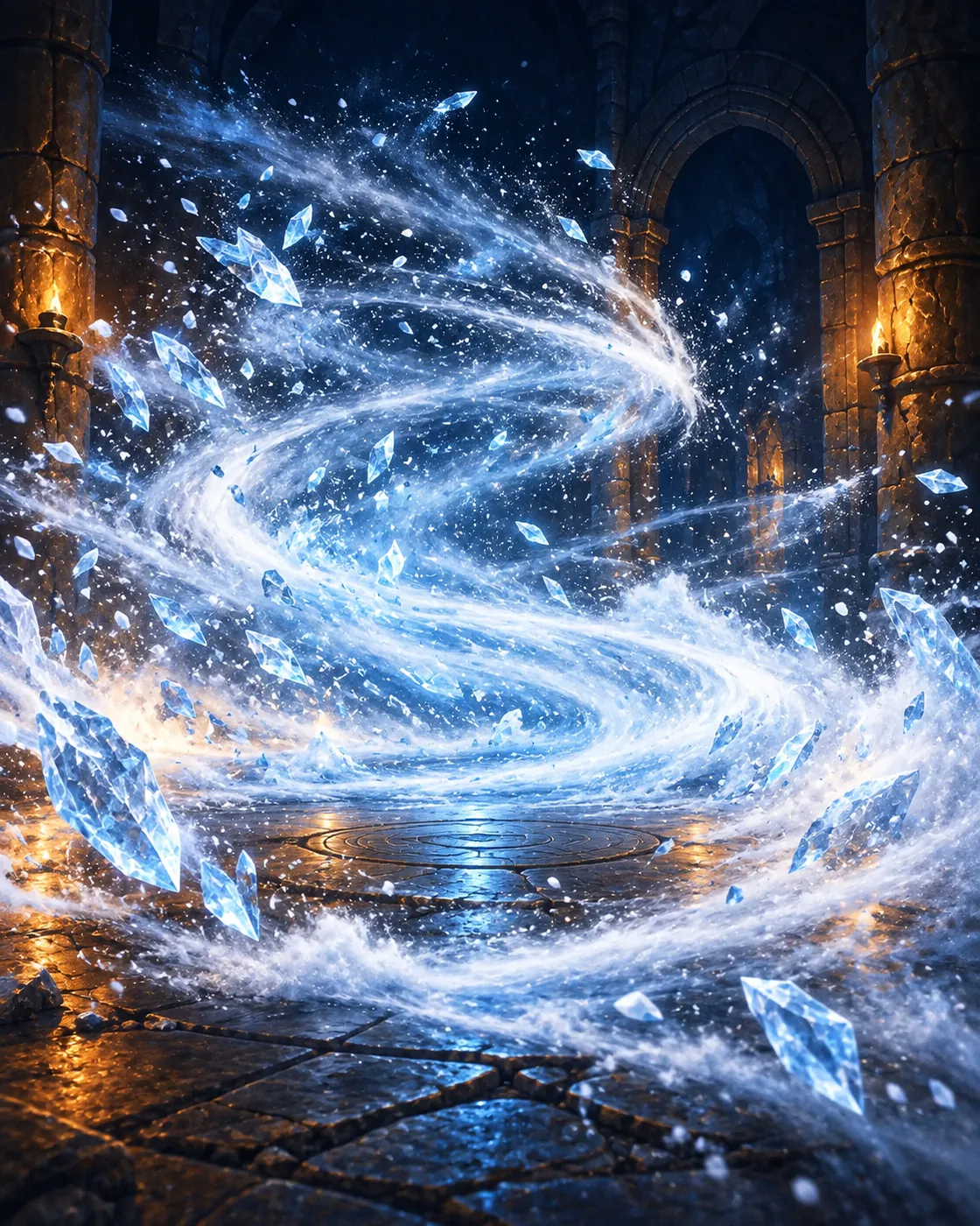 Fantasy illustration of the Ice Storm spell