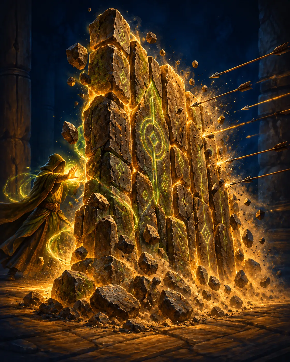 Fantasy illustration of the Stone Wall spell