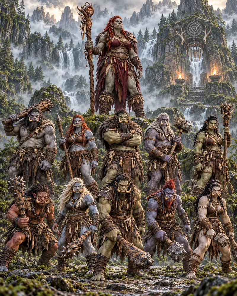 Mighty trolls stand beside their crowned champion