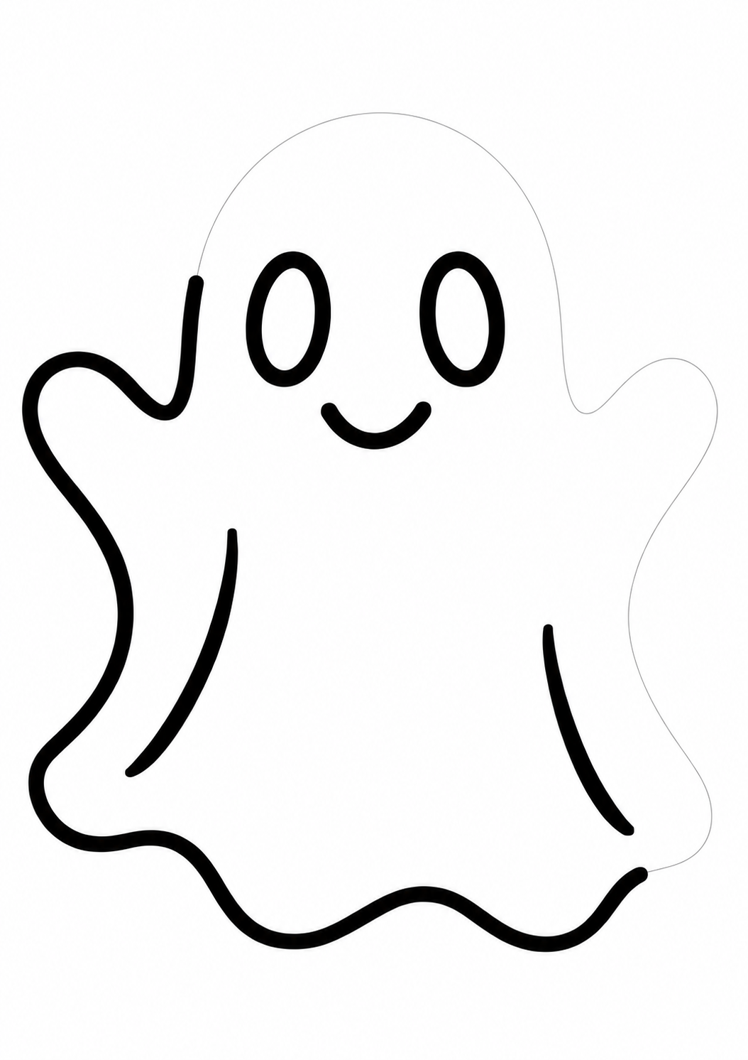 Friendly Ghost: LV1 tracing worksheet with thin gray guide lines for ages 3–4, free to print on A4 paper.