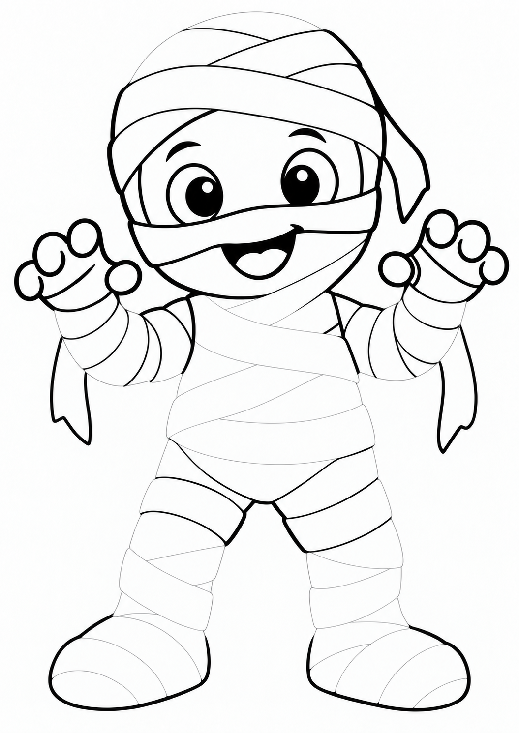 Friendly Mummy: LV1 tracing worksheet with thin gray guide lines for ages 3–4, free to print on A4 paper.
