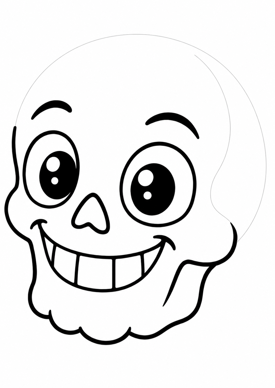 Friendly Cartoon Skull: LV1 tracing worksheet with thin gray guide lines for ages 3–4, free to print on A4 paper.