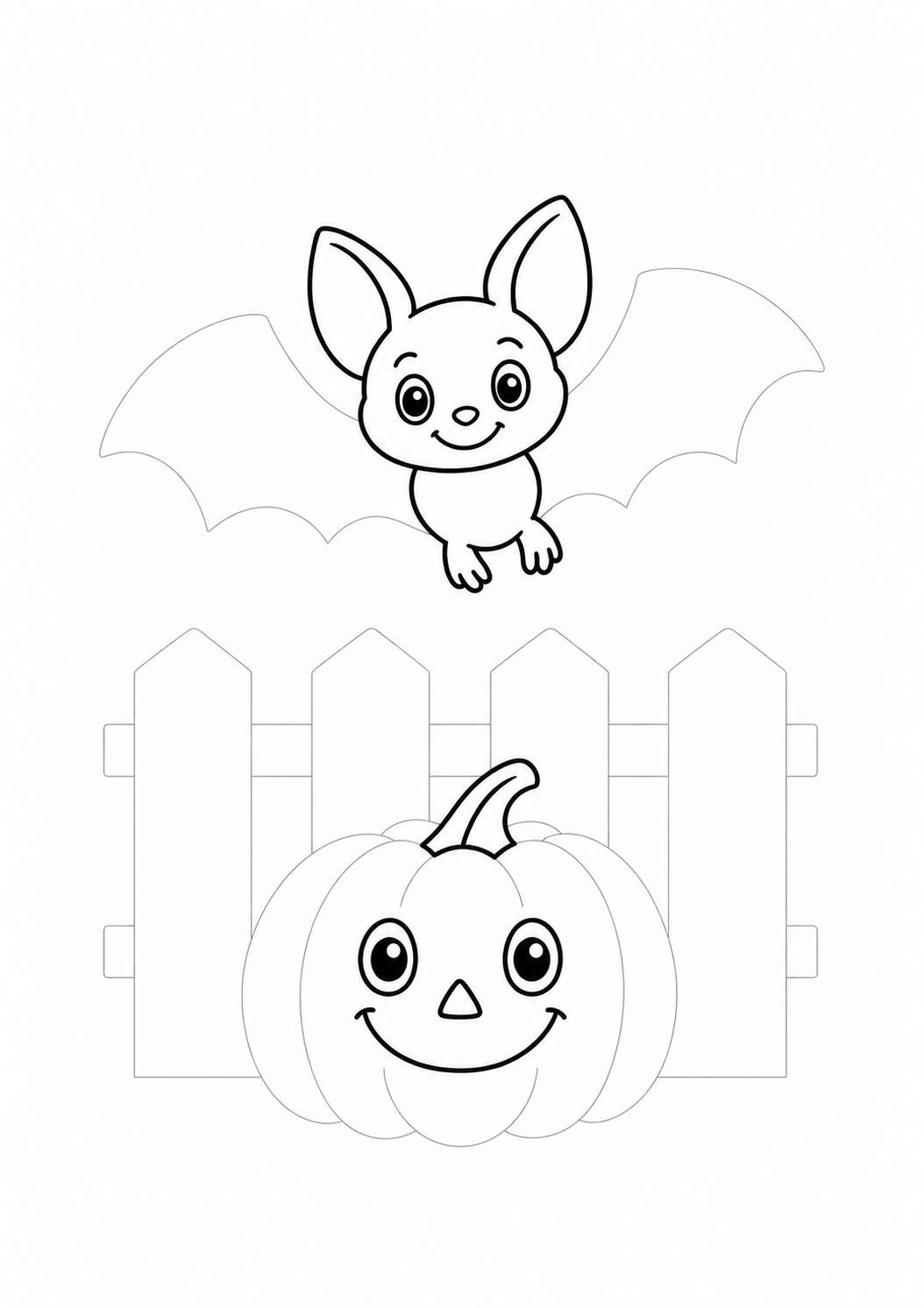 Bat Flying over a Fence with a Pumpkin: LV2 tracing worksheet with thin gray guide lines for ages 5–6, free to print on A4 paper.