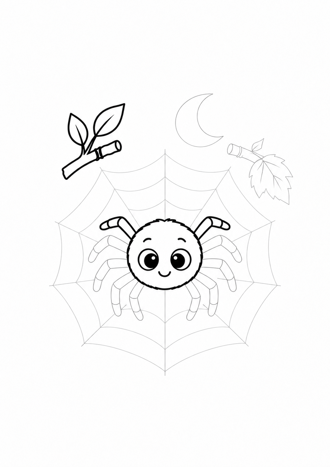 Friendly Spider on a Decorative Web: LV2 tracing worksheet with thin gray guide lines for ages 5–6, free to print on A4 paper.