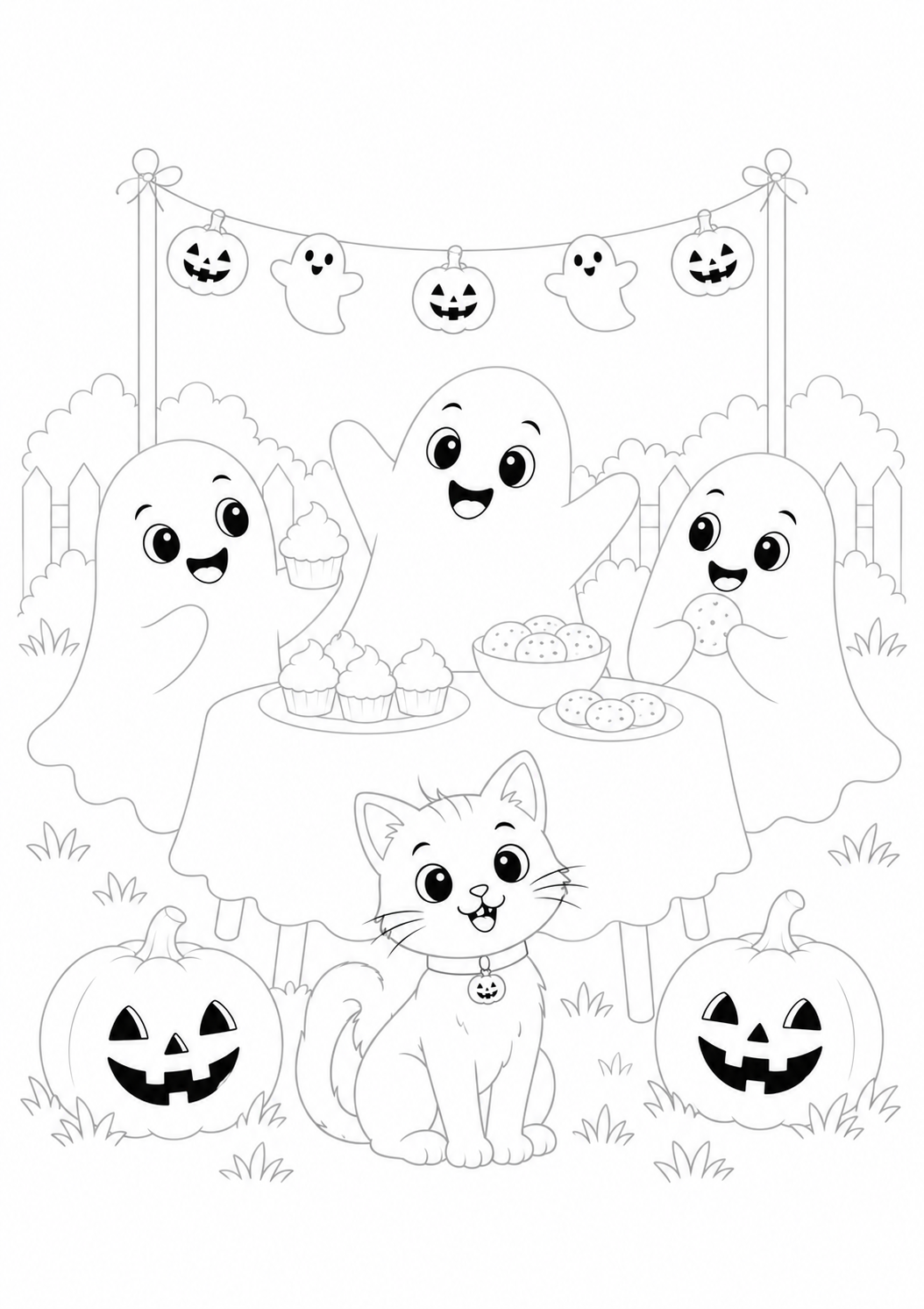 Halloween Garden Party: LV3 tracing worksheet with thin gray guide lines for ages 7–9, free to print on A4 paper.