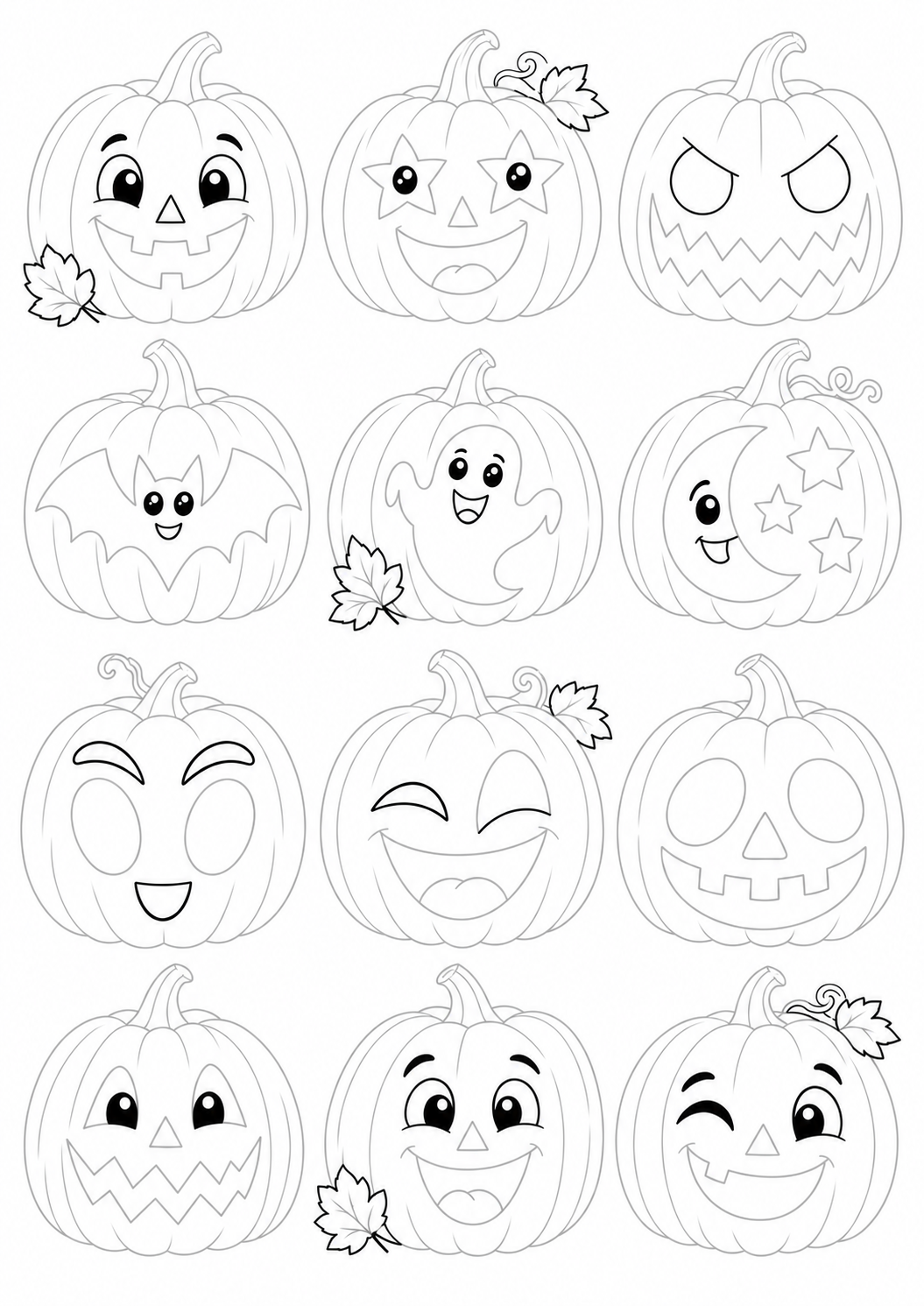 Twelve Unique Carved Halloween Pumpkins: LV3 tracing worksheet with thin gray guide lines for ages 7–9, free to print on A4 paper.